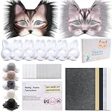 J6&H6 31 Pcs DIY Therian Mask Kit with Exclusive Funny Stickers, Blank Cat Mask,Fabric Sheet, Faux Fur and Eye Mesh Suitable for Christmas Ghost Role-Playing Parties(Grey)