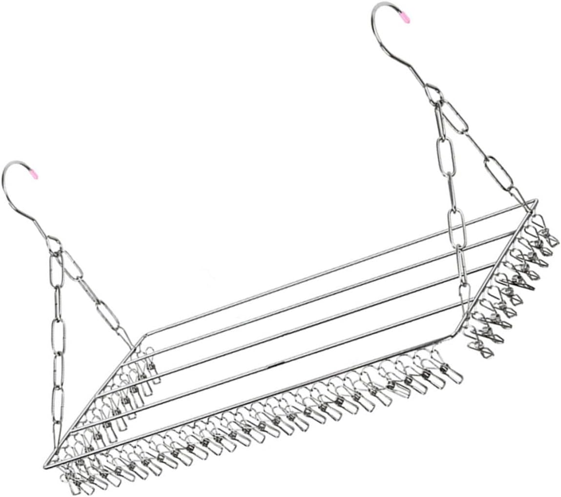 Stainless Steel Home Drying Rack with 45 Clips Multifunctional Balcony Clothes Hanger Pants and Towels Dryer for Indoor Laundry Organization