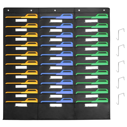 QWORK® 30 bolsillos almacenamiento de archivos, organigrama de bolsillo central, organizador de archivos colgante, con tarjetas y ganchos para aula, oficina y hogar QWORK® 30 bolsillos almacenamiento de archivos, organigrama de bolsillo central, organizador de archivos colgante, con tarjetas y ganchos para aula, oficina y hogar