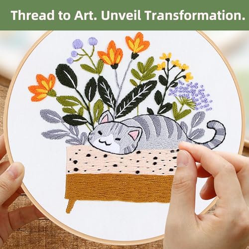 Image of olhuvs 3 Set Stitches Practice Kit, Embroidery Kit for Beginners DIY Starter Set with Stamped Flower, Colorful Threads, Tools, Step by Step Instructions (F)