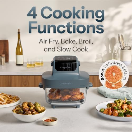 Chefman Crisp n’ Go 4 Qt Glass Air Fryer, 4-in-1, PFAS-Free Bowl & Rack | Air Fry, Bake, Broil & Slow Cook, Plus Dehydrate, 450F Max Temp, Dishwasher-Safe Bowl, Serve & Store Lid, Digital Controls - image 3