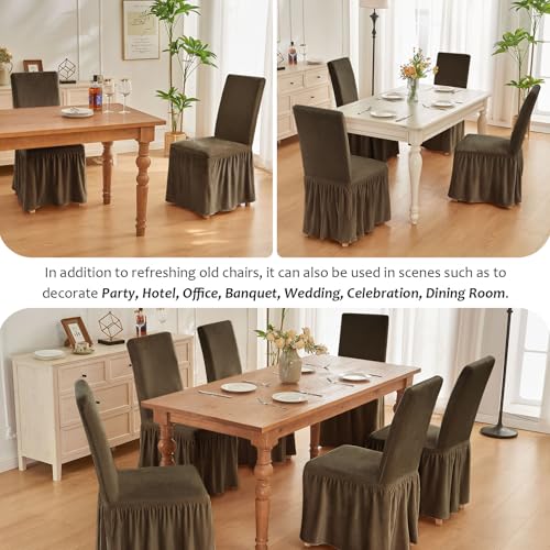 NICEEC Spandex Chair Covers for Dining Chairs Covers Set of 4 Removable Dining Room Chair Covers with Skirt Parson Chair Slipcovers Washable Chair Protector for Kitchen Wedding Party Banquet(Brown) - Image 6