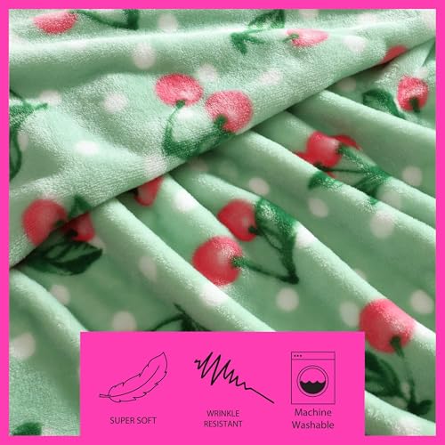 Image of Betsey Johnson - Blanket, Buttery-Soft Throw Blanket for Couch or Bed, Boldly Plush & Oversized Bedding (Cherry Dots Green, 50 inch x 70 inch)