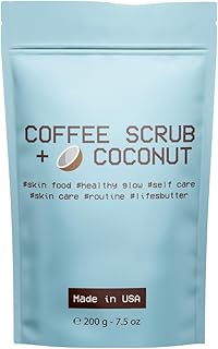Life’s Butter Skinfood Coffee Scrub with Coconut – Exfoliating Body Scrub with Fair Trade Coffee, Coconut, Dead Sea Salt & Natural Oils – Hydrating Gentle Exfoliant – Made in the USA – 7.5 oz