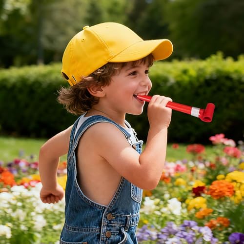 NUOBESTY 50pcs Party Blowers Noisemakers Horns Whistles: Bulk Whistle Toys Kids Birthday New Year Party Supplies Red