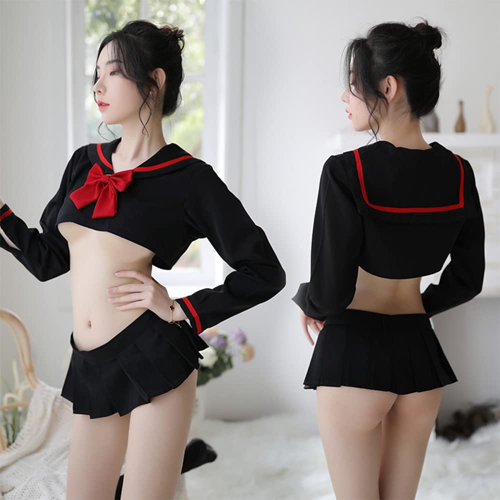 QNCLO Japanese female student JK uniform sexy Kawaii cosplay student perspective bra wrap mini shirt and pleated skirt