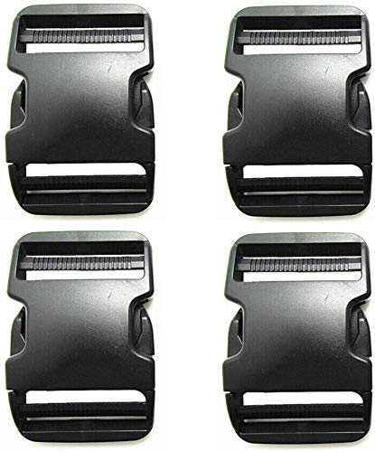 BEAULEGAN Plastic Buckles 2 Inch (Pack of 4) - Quick Side Release for Luggage Straps, Pet Collar, Backpack Repair, Dual Adjustable Ends, Black