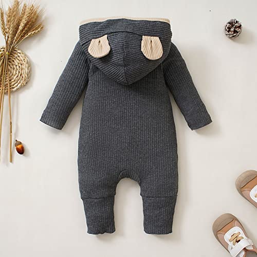 Duowei Outfit For Boys Size 7 Infant Boys Girls Long Sleeve Ribbed Solid Color Button Romper Newborn Shirt For Baby Boys Dark Gray #TOP2