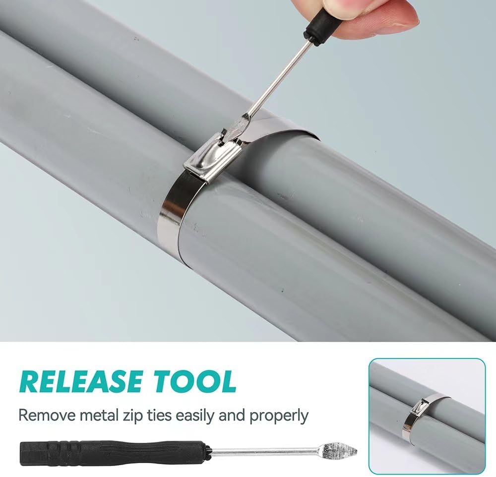 Metal Zip Ties Cutter Stainless Steel Cable Tie Gun One hand type for Self-Locking Stainless Steel Cable Ties Heavy Duty Tensioning Cutting Tool with Free Zip Tie Release Tool