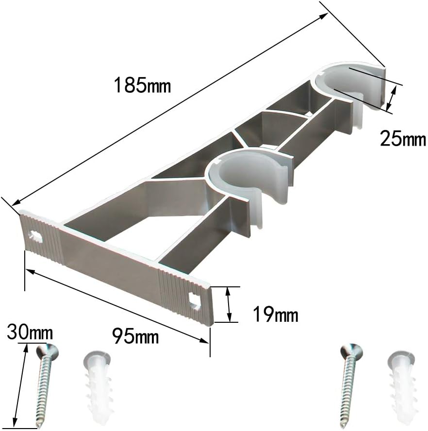 Wsporniki do karniszy, wsporniki do karniszy Premi 185 X 95 X 19mm Curtain Rod Wall Bracket Aluminum Alloy Plastic Drapery Rod Bracket for Walls, Curtain Rod Holder 1Pcs Silver (Color : Parent, Size