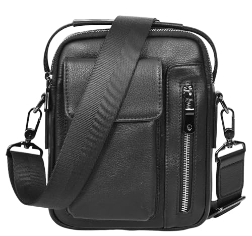 Sacs bandoulière en cuir véritable pour homme noir idéal pour le bureau