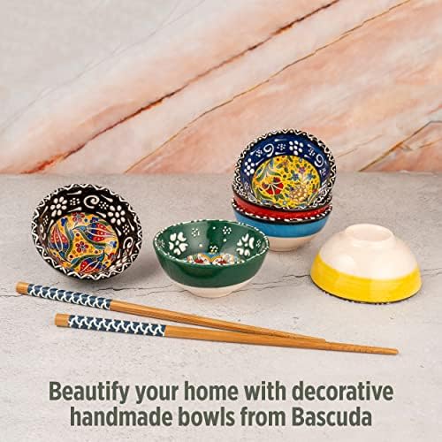 Bascuda® Small Ceramic Bowls Set of 6 | Small Snack Bowls for Tapas, Dessert, Nuts, Olive, Soy Sauce Dish, Dip Bowls, Ingredients | Decorative Moroccan Spanish Mexican House Warming Gifts | 8cm
