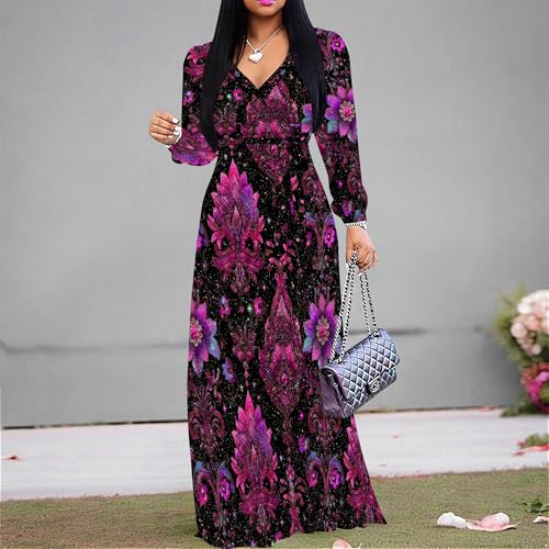 Image of SUZONANA Plus Size Dresses for Women Floral Print Maxi Dress Flowy 3 /4 Sleeve with Belt