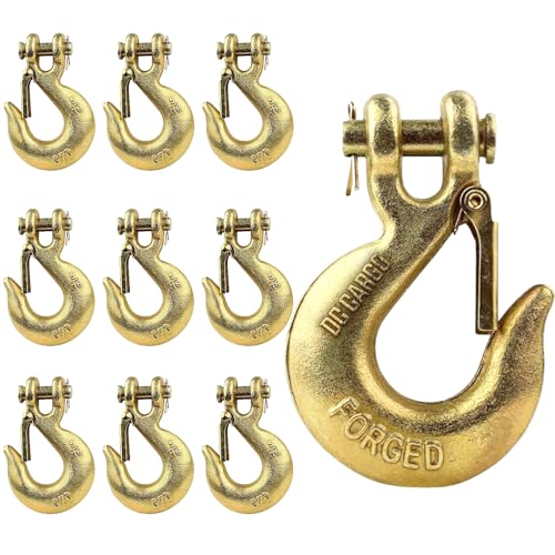 DC Cargo G70 Clevis Slip Hook with Safety Latch (Pack of 10) – 5/16 Inch Grade 70 Clevis Hooks – Heavy Duty for Trailer Truck Transport - 4,700 Lbs