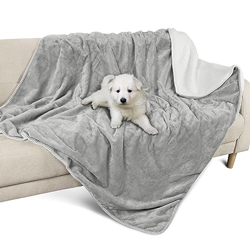 Pawsee wasserdichte Hundedecke mit Pfotenabdruck, pinkelfeste Fleece-Sherpa-Decke für den Schutz des Schlafsofas, waschbarer Wendemöbelschutzbezug, 150 x 130 cm, Grey