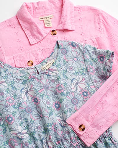 Girls' Dress Set - 2 Piece Woven Eyelet Jacket and Lightweight Challis Sundress (Size: 4-12), Size 4, Pink/Blue2
