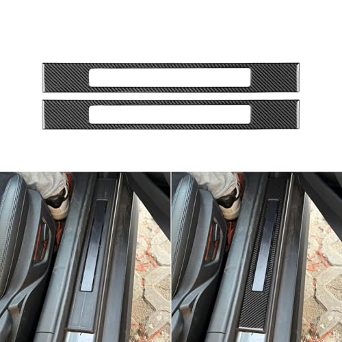 PJFUS Compatible with Ford Mustang S650 2024 2025 Real Black Carbon Fiber Car Inner Door Sill Plate Door Pedal Panel Entry Guard Protector Sticker Auto Interior Accessories