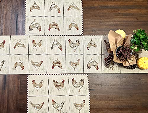 Tache Home Fashion Country Farmhouse Rooster Hens Antique Vintage Traditional Home Decorative Woven Tapestry Table Runners, 13X90, Brown #TOP4