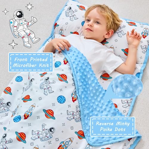 Image of Lasoftan Toddler Nap Mat with Pillow and Blanket, Extra Large Rolled Napping Mats,Slumber Bags for Boys Girls,Kids Sleeping Bag for Daycare, Preschool Travel Camping