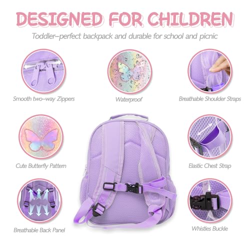 Image of Toddler Backpack for Girls 2-4,Preschool Kindergarten Butterfly Backpacks,Small Backpack for Kids,Toddler Bookbag with Chest Strap