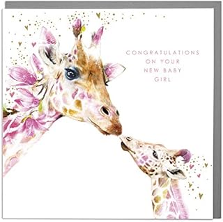 Congratulations On Your New Baby Girl - Giraffes - New Baby Card with Grey Envelope by Lola Design