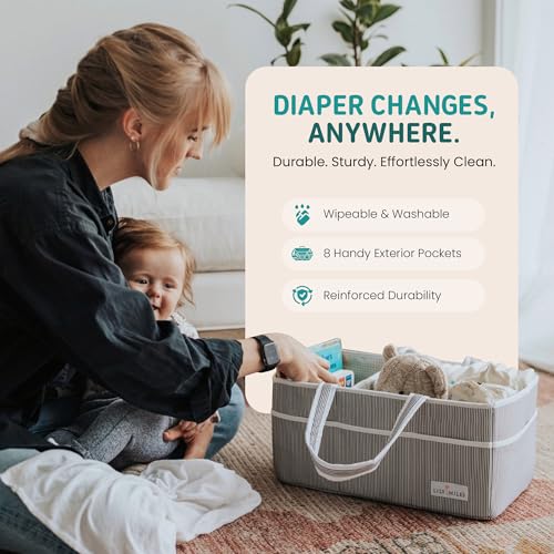Image of Lily Miles Baby Diaper Caddy Organizer - Large Tote Bag for Newborn essentials Boy or Girl - Baby Shower Basket - Nursery Must Haves - Registry Favorites - Newborn Caddie Car Organizer (Pack of 2)