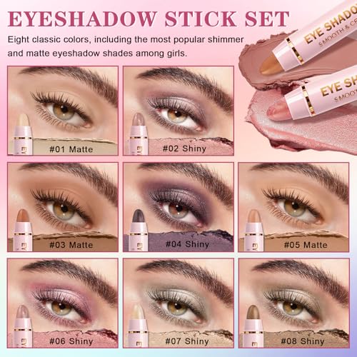 8PCS Eye Shadow Sticks,Shimmer & Matte Cream Eyeshadow Stick Set,Dual-ended Eye Brightener Stick,Soft Eye Shadow for Older Women,Teenagers,Middle-aged,Sombras Para Ojos,Eyeshadow Makeup - Image 3