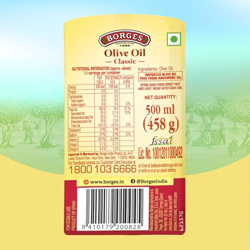 Image of Borges Classic Olive Oil - 500 ml | Multipurpose Pure Olive Oil | Packed in Spain