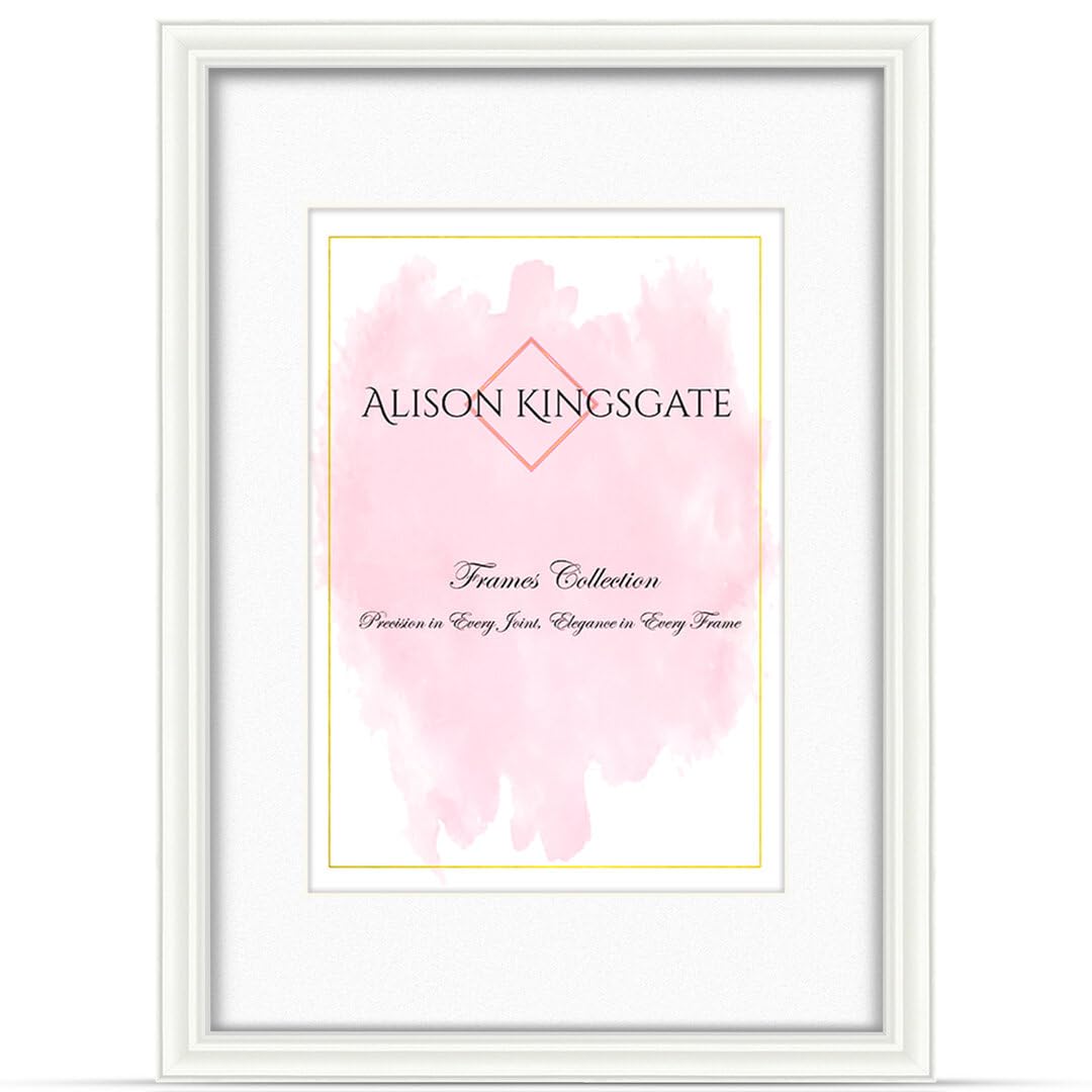 Alison Kingsgate A2 White Picture Frames with Mount for A3 Photo - Engineered Wood Photos Frame with Precision Cut Cardboard Mount -Ideal for Posters - Multiple Sizes & Colours Available — image 1