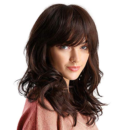 Synthetic Curly Hair Wig Shoulder Length Brown Hair Wigs for Women