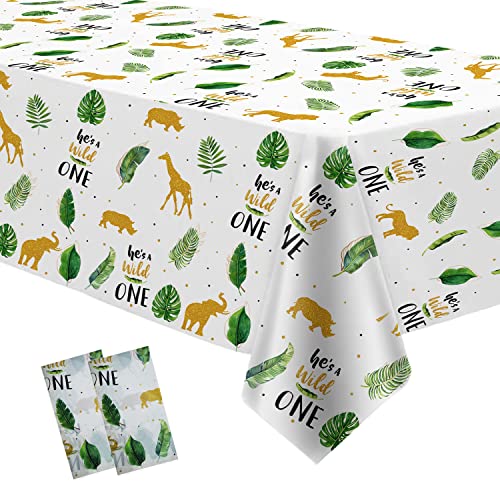 HIPVVILD Wild One Birthday Decorations Tablecloth for Boys Disposable Safari First Birthday Table Cover Supplies Animal