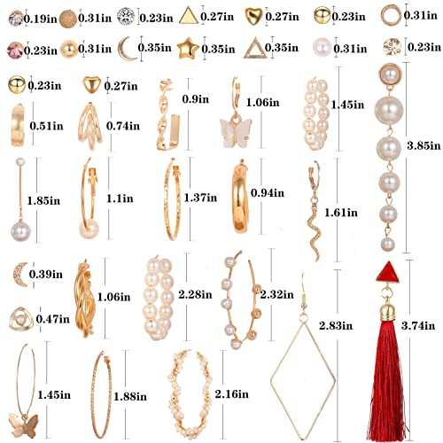 29 Pairs Assorted Multiple Stud Earrings Set For Women Girls Simple Hoop Earring Set Girl's Jewelry… (E1060-1) #TOP2