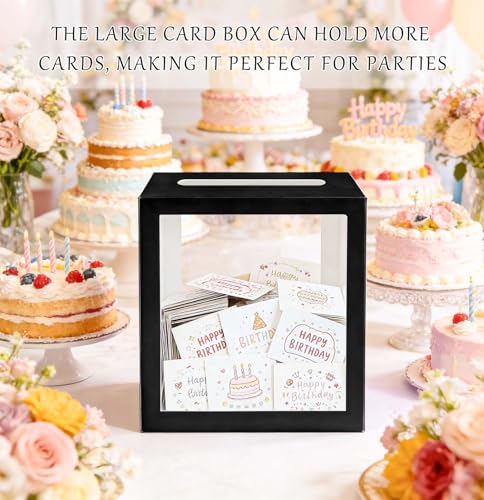 Image of SietDESEO Black Card Box for Party with Clear Window Large Gift Card Box Holder for Wedding Reception Birthday Graduation Baby Shower Raffle Ticket Box