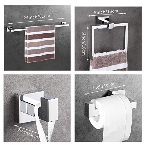 LUCKUP Bathroom Hardware Set Polished Chrome Heavy Duty Bath Accessories Wall Mounted Square Towel Bar Set SUS304 Stainless Steel, 4 Piece - Image 3