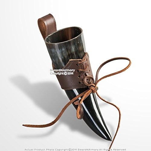 Medieval Gears Brand 100% Natural Cow Horn Medieval Drinking Cup w/Leather Frog LARP SCA