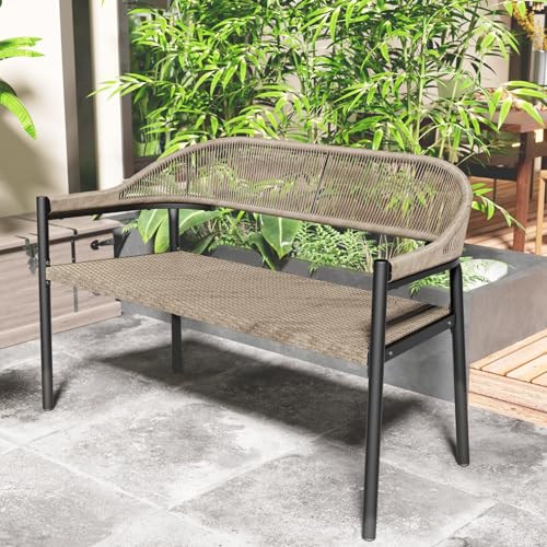 OPENAIRCOMFORT Outdoor Loveseat Bench,46.8 Inches Wicker Frame Patio...