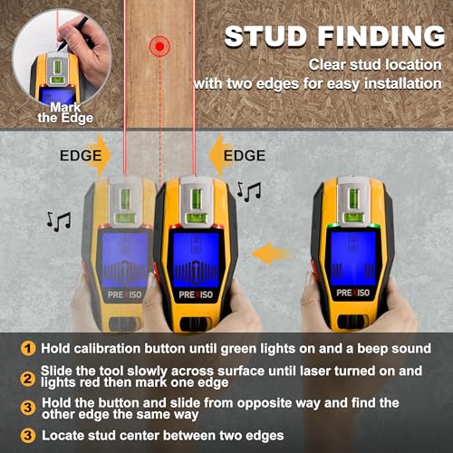 Image of PREXISO 2-in-1 Stud Finder with Laser Level, Rechargeable Cross Line Laser