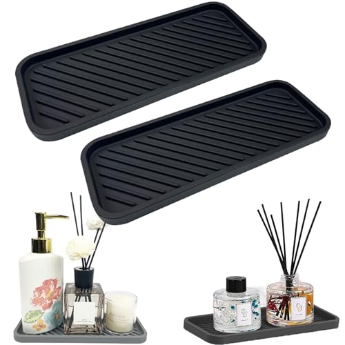 2 Pcs Silicone Tray, Sink Mat, Kitchen Sink Tray, Silicone Kitchen Drying Mat for Kitchen, Bathroom, Counter (Black)