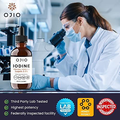 Ojio Lugols Iodine Solution - 1 Year Supply – High Potency Liquid Iodine Drops With Superior Absorption – Improves Overall Health & Energy For Women, Men, Kids - 2 Fl Oz #TOP6