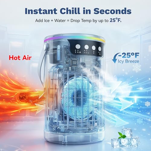 Portable Air Conditioners Desktop AC Unit with Water Ice Cooling Mist, Personal Evaporative Air Cooler Fan Mini Swamp Cooler for Bedroom, Nightstand, Office, Dorm, RV (White)