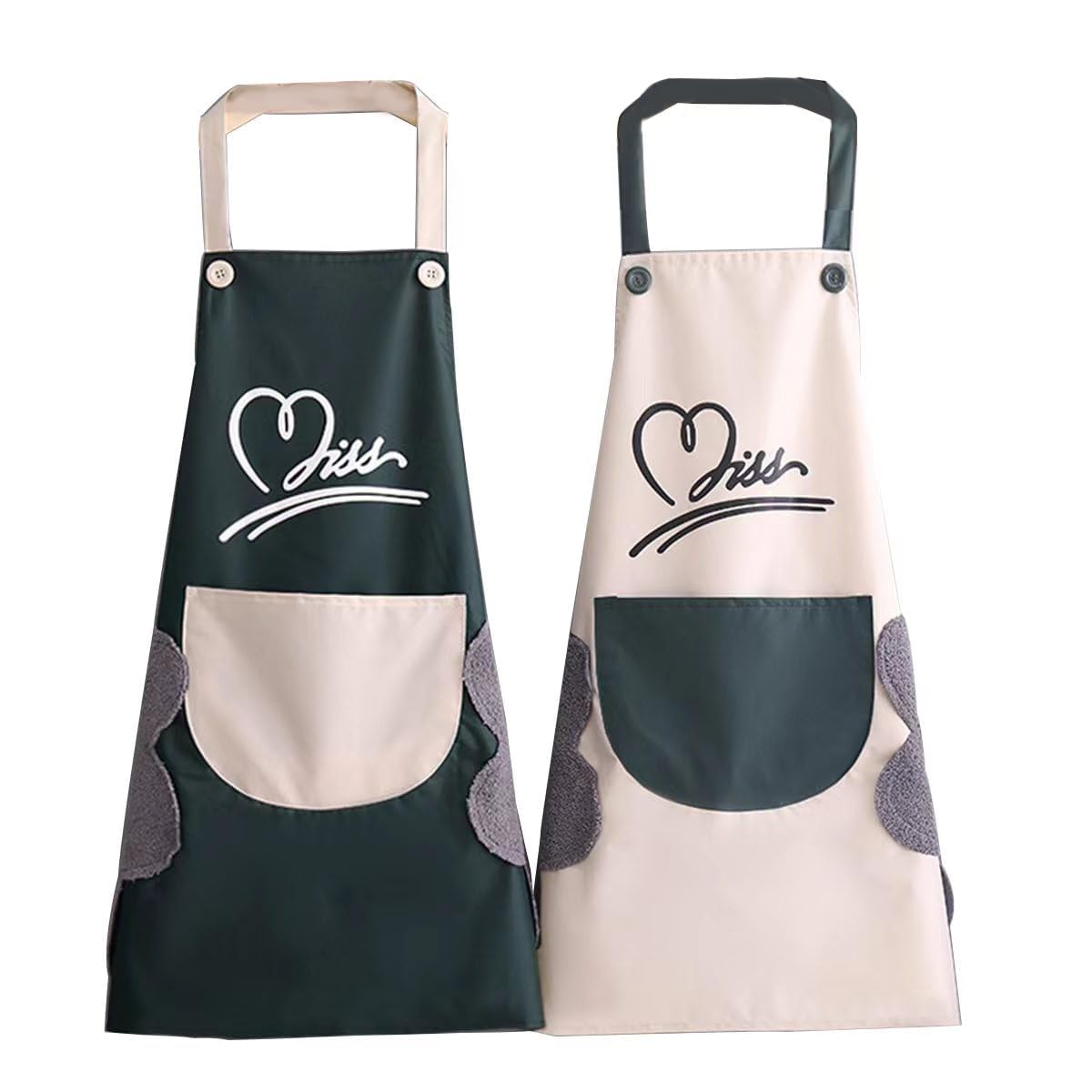 ROU 2 Pack Kitchen Cooking Aprons, Waterproof and Oil-Proof Wipe-able Hand Apron, Chef Apron with Pockets for Women Men