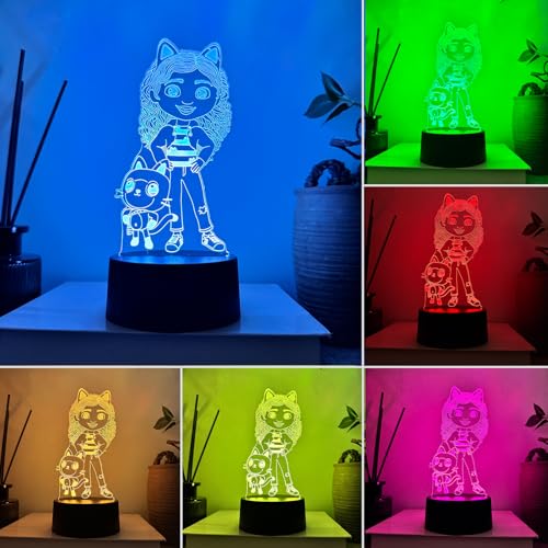 Veilleuse Enfant Gabby Chat, 3D LED Lampe de Chevet Enfant, Décoration Anniversaire Gaby Chat,...