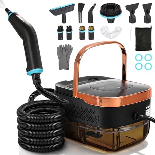 Image of WICHEMI High Pressure Steam Cleaner Handheld Steam Cleaner Steamer for Cleaning Electric Steam Cleaning Machine for Home Kitchen Auto Car Detailing (Black+Rose Gold)
