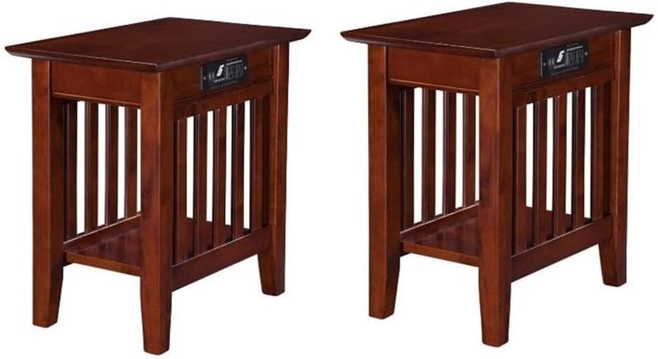 Home Square 2 Piece Mission Charger Chair Side Table Set in Walnut