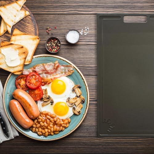 Foto von Schneidebrett Kunststoff (2er Set - 38,5 x 24 cm Groß - Schwarz) - Spülmaschinenfest - Schneidebretter Rutschfest - Küchenbrett mit Anti-Rutsch - Schneidbrett mit Saftrille (Anthrazit / Graphit)