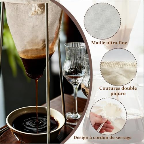 6 Pcs Sac a Lait en Coton, Etamine Alimentaire avec Cordon de Serrage – vue 6