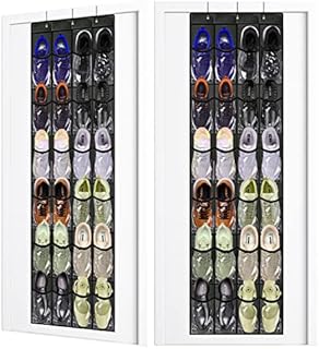 ToKinCen 2 Pack Over the Door Shoe Storage, Shoe Racks with 24 Large Pockets Organiser Hanging Over the Door Gadget Storage Bag with 6 Hooks Shoe Storage Holder Hanger for Bedroom Bathroom Closet