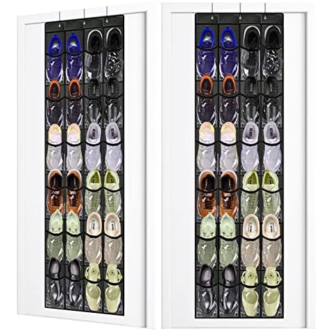 ToKinCen 2 Pack Over the Door Shoe Storage, Shoe Racks with 24 Large Pockets Organiser Hanging Over the Door Gadget Storage Bag with 6 Hooks Shoe Storage Holder Hanger for Bedroom Bathroom Closet Cover