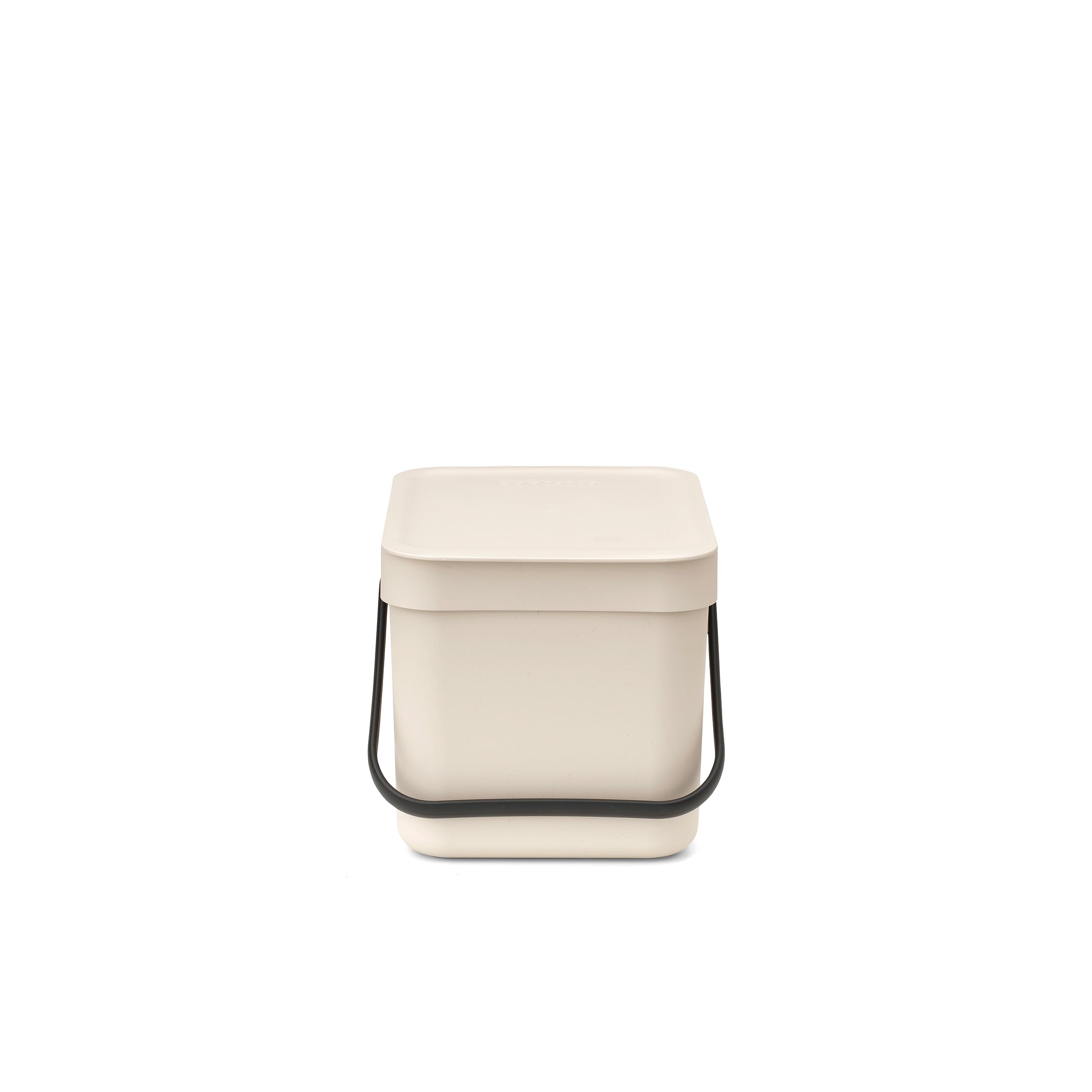 Brabantia Sort & Go Food Waste Bin 6L (Soft Beige), Space-Efficient Plastic Recycle Bin with Handle, Removable and Stay-Open Lid, Easy to Clean Kitchen Compost Caddy without Nooks and Rims
