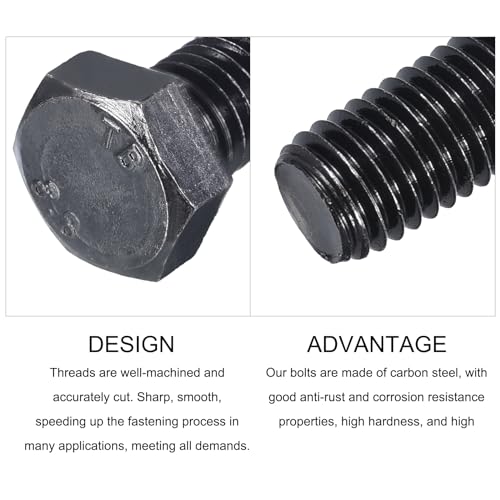 Image of METALLIXITY Hex Bolts (M12-1.25x35mm) 5Pcs, 8.8 Grade Carbon Steel Fully Threaded Black Oxide, Coarse Thread UNC Hex Head Screw Bolt - for Furniture Repair